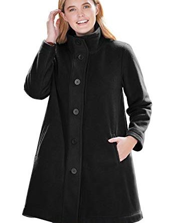 Women's Plus Size Fleece Swing Funnel-Neck Coat