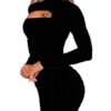 Women's Sexy Long Sleeve Cut Out Bodycon Dress