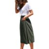Womens A Line Midi Skirt Elastic Waist Front Button Casual