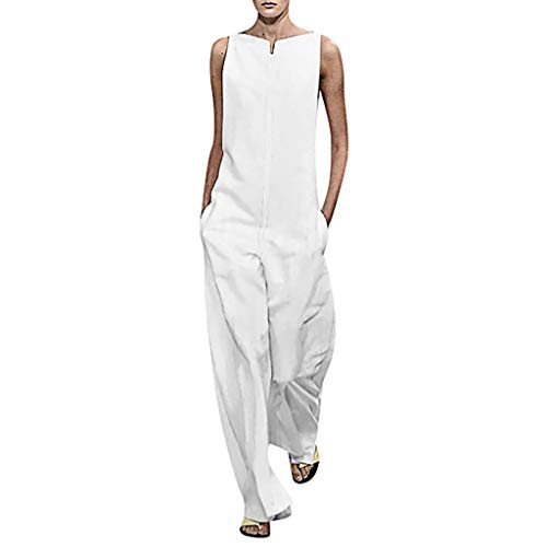 Wide Leg Cotton Casual Jumpsuit Rompers with Pocket