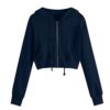 A stylish XBKPLO women's cropped zip-up hoodie with long sleeves and adjustable drawstrings in a casual setting, perfect for activewear or street style.