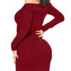 Women's Sexy Formal Bodycon V Neck Long Sleeve Cocktail Party Midi Dress in WineRed – Perfect for Club Nights and Special Occasions