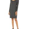 Spandex Fine Rib Long-Sleeve Scoop Neck Dress