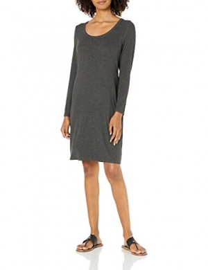 Spandex Fine Rib Long-Sleeve Scoop Neck Dress