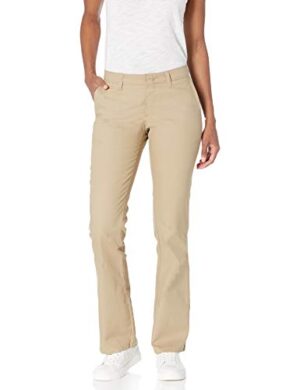 Dickies Women's Flat Front Stretch Twill Pant Slim Fit Bootcut, Desert Sand, 20 Regular