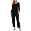 V-Neck solid Color Long Sleeve Pants Suit Pajamas Ladies