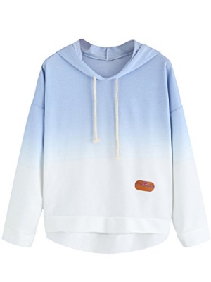 Casual long-sleeve tie-dye hoodie for women with drawstring hood and high-low hem, perfect for spring and fall. 