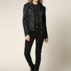 Womens Removable Hoodie Motorcyle Jacket M BLACK