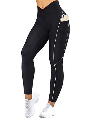 Women Reflective High Waisted Running Leggings with Pockets
