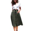 Womens A Line Midi Skirt Elastic Waist Front Button Casual