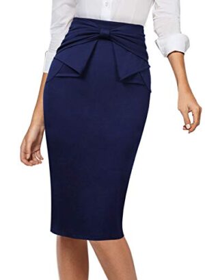 Pleated Bow High Waist Slim Work Office Business Pencil Skirt