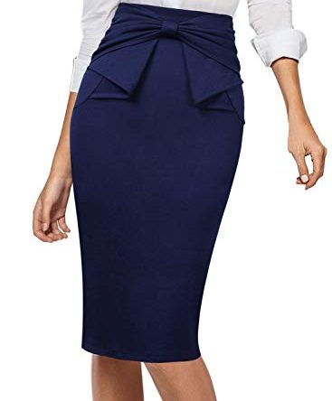 Pleated Bow High Waist Slim Work Office Business Pencil Skirt