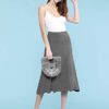 Womens Lightweight Fold Over Flared Midi Skirt