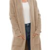 Women’s Plush Knit Cardigan with Pockets – Cozy Open Front Sweater Coat for Fall & Winter in Khaki