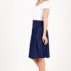 Women Knee Length Navy a Line Skirt with Side Pockets