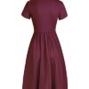 Long Sleeve V Neck Button Down Midi Skater Dress