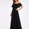Chic Ladies' Ruffled Chiffon A-Line Bridesmaid Dress - Versatile Off-Shoulder, Empire Waist Gown in Black (US16)
