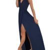 V-Neck Casual Dress Summer Beach Backless Slit Maxi Dress for Wedding Guest