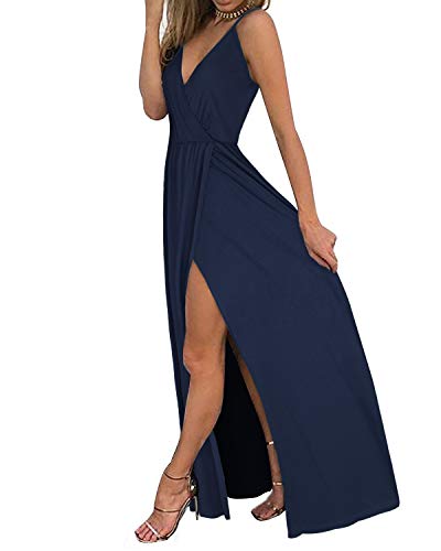 31fGJOphjsL V-Neck Casual Dress Summer Beach Backless Slit Maxi Dress for Wedding Guest