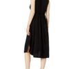 Everyday Ritual Ladies' Jersey Sleeveless Gathered Dress Black – Relaxed Fit & Cinched Waist