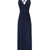 V-Neck Casual Dress Summer Beach Backless Slit Maxi Dress for Wedding Guest