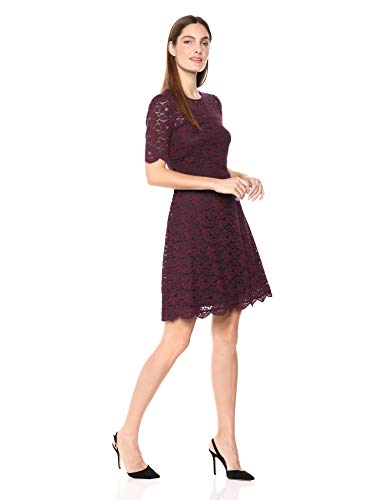 Women's Half Sleeve Lace Crewneck Fit and Flare Dress