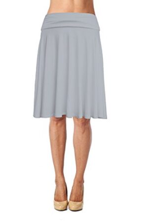 Soft Stretch Mid Midi Knee Length Flare Flowy Skirt
