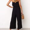 Casual Off Shoulder Solid Color Strapless Belted Wide Leg Jumpsuit Romper