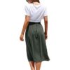 Womens A Line Midi Skirt Elastic Waist Front Button Casual