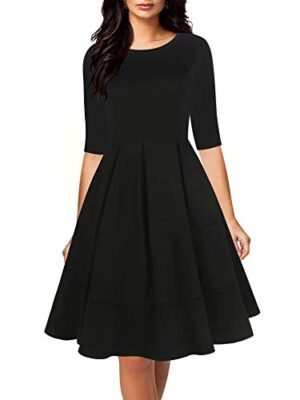 Vintage Dress Half Sleeve O-Neck Casual Pockets