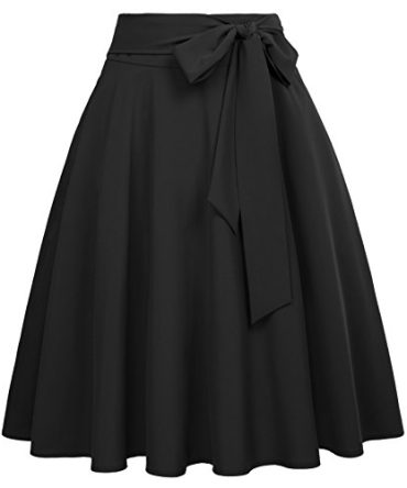 Skirt Retro Vintage Solid Tie Bow-Knot Decorated Black