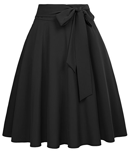 Skirt Retro Vintage Solid Tie Bow-Knot Decorated Black