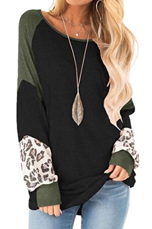 Leopard Print Sweatshirt Raglan Long Sleeve Loose Tunic Shirts