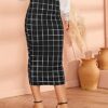 Verdusa Women's Elegant Plaid Elastic Waist Bodycon Midi Skirt