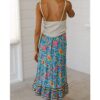Women's Boho Floral Print Elastic High Waist Pleated A Line Midi Skirt
