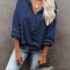 Plus Size Tops V Neck Hoodie Long Sleeve Shirt