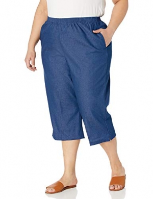 Denim Plus Capris Pants-Elastic Waist Jeans