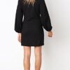 Women’s Elegant Long Lantern Sleeve Short Dress Crewneck Tie