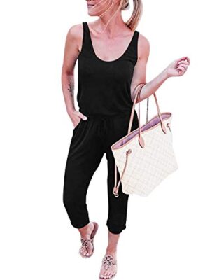 ANRABESS Women’s Sleeveless Scoop Neck Romper with Keyhole Back – Comfortable Summer Jumpsuit in Black. 