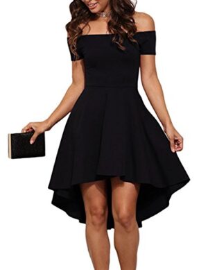 Dress Sarin Mathews Women Off The Shoulder Short Sleeve High Low Cocktail Skater Dress Black-2XL