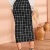 Verdusa Women's Elegant Plaid Elastic Waist Bodycon Midi Skirt