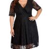 Women Lace V Neck Plus Size Cocktail Dress Black Wedding
