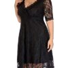Women Lace V Neck Plus Size Cocktail Dress Black Wedding