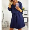 Solid Design Buttons Belt Mini Sundress Dress