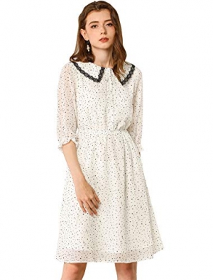 Peter Pan Collar Dresses Star Puff Sleeve Chiffon Shirt Dress
