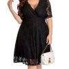 Women Lace V Neck Plus Size Cocktail Dress Black Wedding