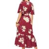 Floral Ruffle Hem Peplum Long Dresses with Bel