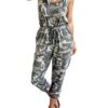 Jumpsuit Drawstring Waist Stretchy Long Pant Romper with Pockets