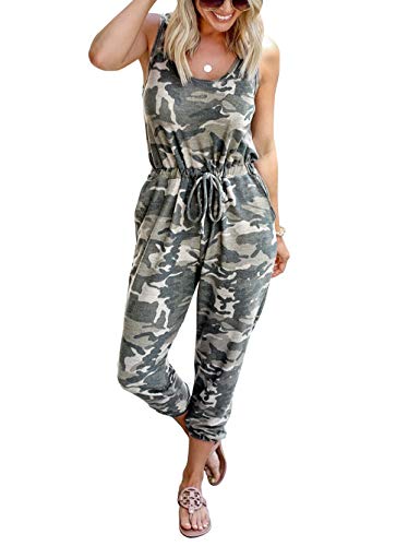Jumpsuit Drawstring Waist Stretchy Long Pant Romper with Pockets