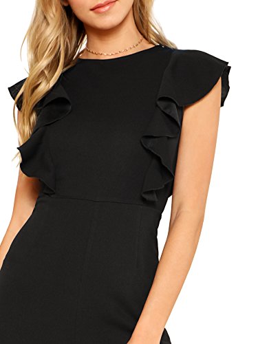 41KRAW4O8hL Sleeveless Ruffle Trim Wide Leg High Waist Long Jumpsuit